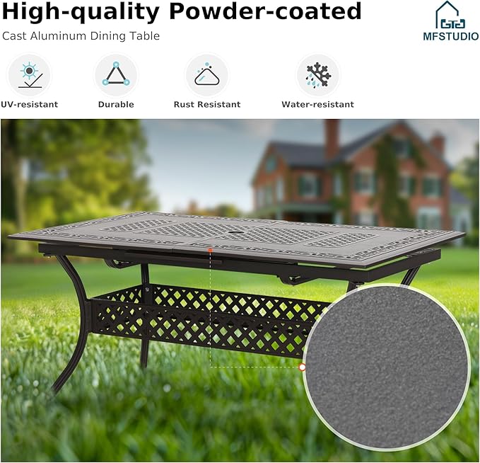 MFSTUDIO Pieces Patio Dining Set, All Weather Patio Furniture Set for with Rectangular Cast Aluminum Table and Wicker Chairs, Outdoor Patio Table and Chairs Dining Set