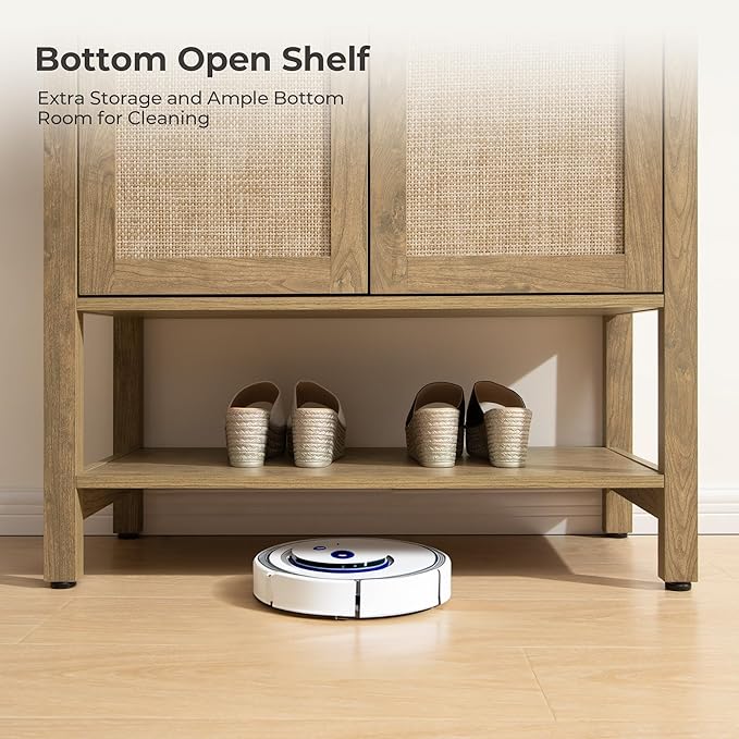 SICOTAS Shoe Cabinet with Storage - 3 Pieces Farmhouse Boho Shoe Organizer with Rattan Doors & Shelves, 5 Tier Free Standing Shoe Rack Storage Cabinet for Entryway, Living Room, Closet (Carbon Cherry)