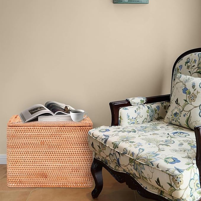 Rattan Basket With Lid, Large Lidded Basket For Storage(15.75" L×14.17" W×11.81" H)