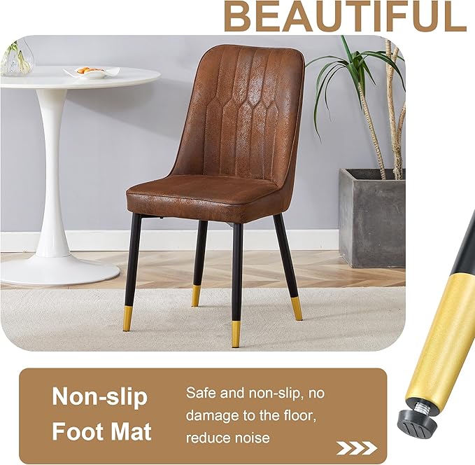 JUFU Dinner Table Set for 4, 67'' Wood Faux Marble Dining Table Set for 4 with 007-Brown PU Upholstered Chairs, Modern Rectangle Kitchen Table Chairs Set of 4, Ideal for Dining Room, Easy Assembly