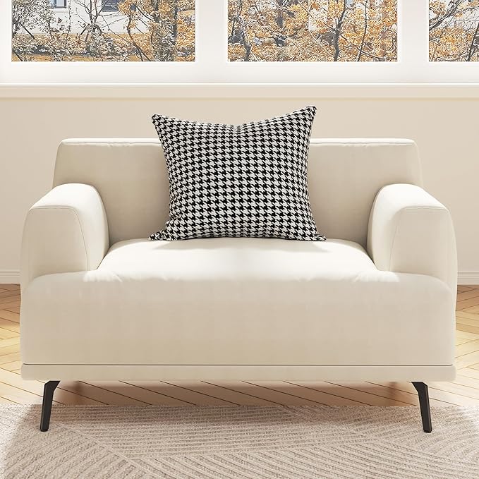 1-Seater Living Room Sofa - Modern Leisure Modular Sofa with Wooden Frame and Metal Legs, Soft Cotton-Linen Fabric, Easy to Install, Suitable for Office, Apartment, and Living Room, Grey, 41.3"