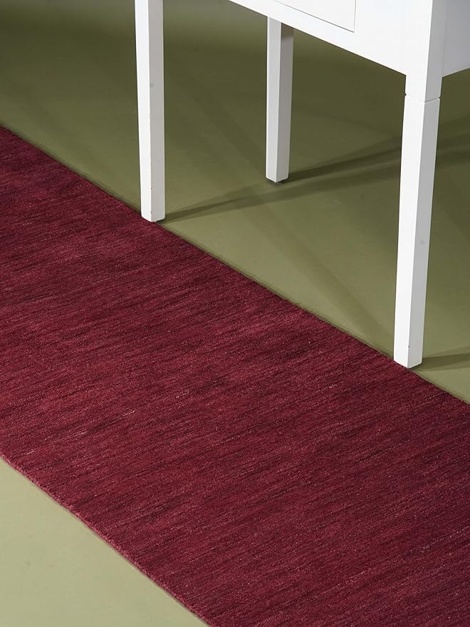 Hand Knotted Loom Wool ECO-Friendly Area Rugs - 2'6''x6', Runner, Dark Red Color, Solid Plain Design, High Pile Handmade Anti Skid Area Rugs for Living Room, Bed Room (L00111)