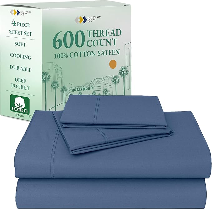 California Design Den - Luxury Full Size Sheet Set - 100% Cotton, 600 Thread Count Deep Pocket Full Size Bed Sheets, Hotel-Quality Cooling Sheets with Sateen Weave - Royal Navy Blue