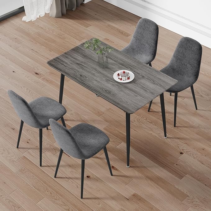 Dining Table Set for 4,Modern Rectangle Wood Dining Table and Fabric Dining Chairs 4, 5 Piece Kitchen Table and Chairs for 4 Small Space,Apartment