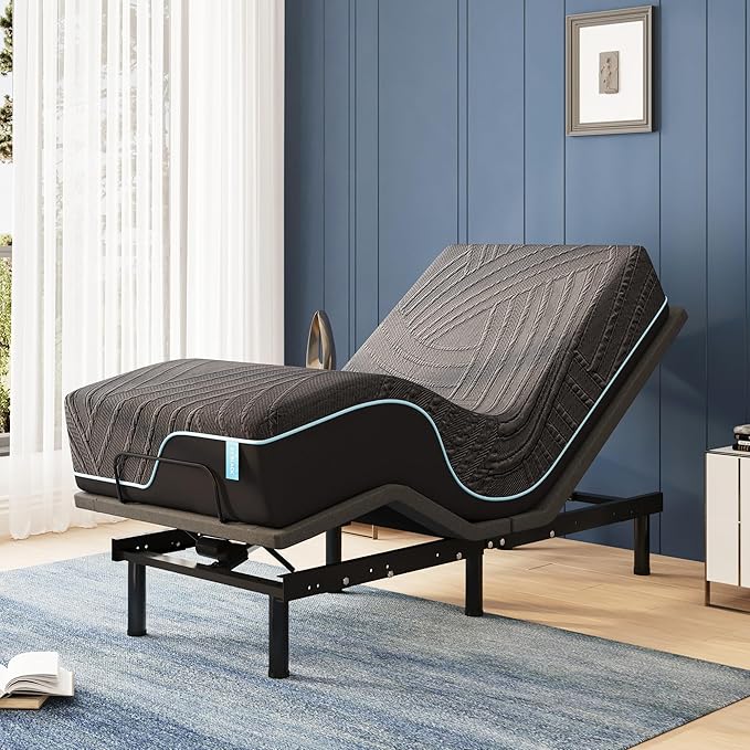 Twin XL Adjustable Bed Base Frame with 14 Inch Cooling Copper Memory Foam Mattress, Wireless Remote & Head and Foot Incline, Zero Gravity, CertiPUR-US Certified & Fiberglass Free, 80" × 38"