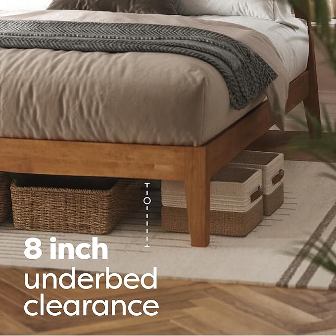 DG Casa Vandermark Solid Wood Easy Install Twin Bed Frame with Unique Headboard and Wooden Slat Support Included No Box Spring Required - Beige Walnut
