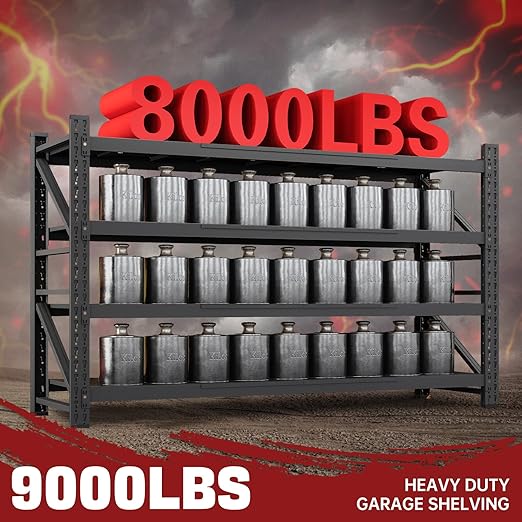 8000LBS Storage Shelves, 68" W Garage Shelving Heavy Duty Metal Adjustable Garage Shelves, Shelving Units Industrial Shelving for Warehouse, 68" W x 24" D x 63.4" H, Black