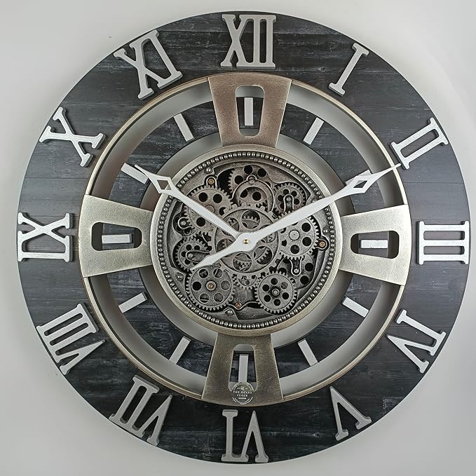 The Gears Clock Real Moving Gear Wall Clock England Line (Vintage Black, 24 inches (60 cm))