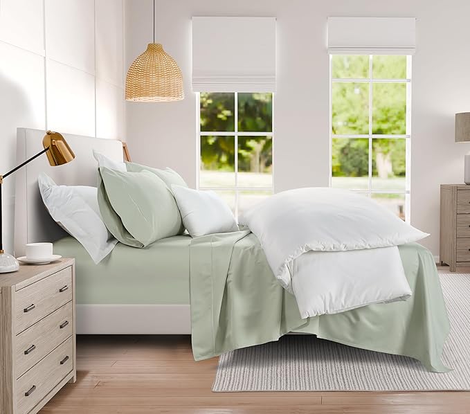 100% Cotton Bed Sheets- 1000 Thread Count Bedding Sheet & Pillowcase Sets, Hotel Luxury Sheets Queen Size, Soft Breathable Sateen Weave, 15" Deep Pocket Queen Sheet Set - Mineral