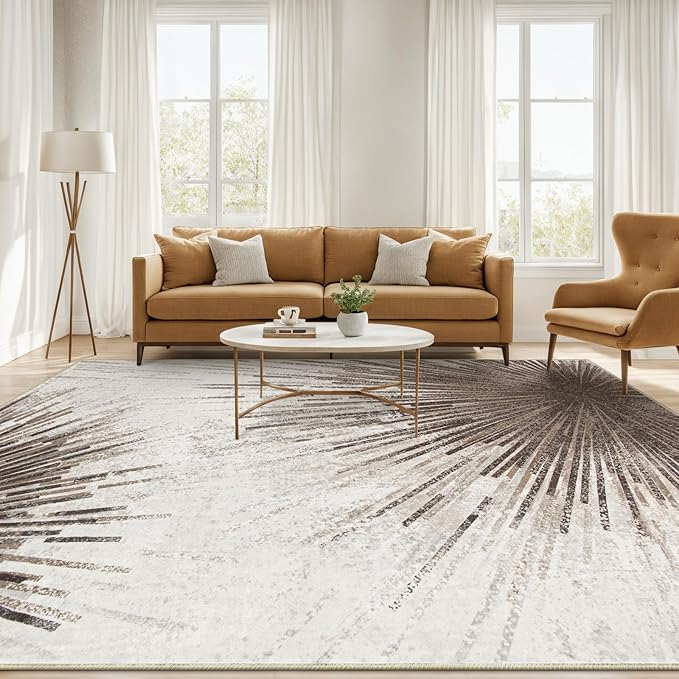 Lahome Modern Rugs for Living Room - 6x9 Rug Non-Slip Ultra-Thin Washable Area Rug Throw Soft Big Rugs for Bedroom, Abstract Print Indoor Large Rug for Dining Room Office Home (Brown/Gray, 6'x9')