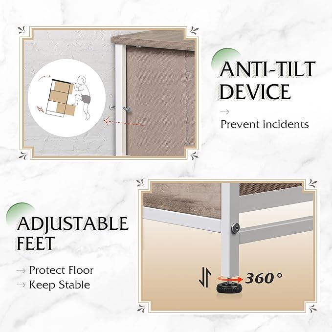 WLIVE 9-Drawer Dresser, Fabric Storage Tower for Bedroom, Hallway, Nursery, Closet, Tall Chest Organizer Unit with Fabric Bins, Steel Frame, Wood Top, Easy Pull Handle, Greige