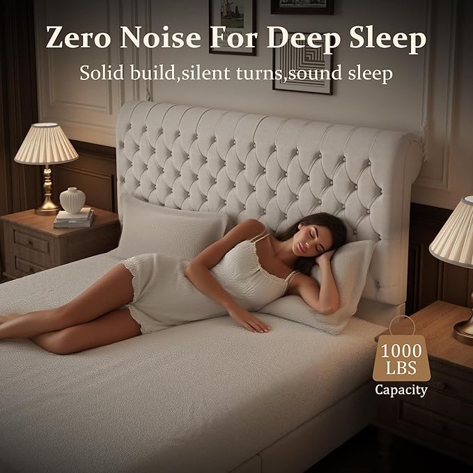 57.5" Tall King Size Upholstered Bed Frame with Rolled Headboard and Footboard, Plaform Bed Frame with Deep Button Tufting, Soft Chenille Fabric, Noise Free, No Spring Box Needed, Beige