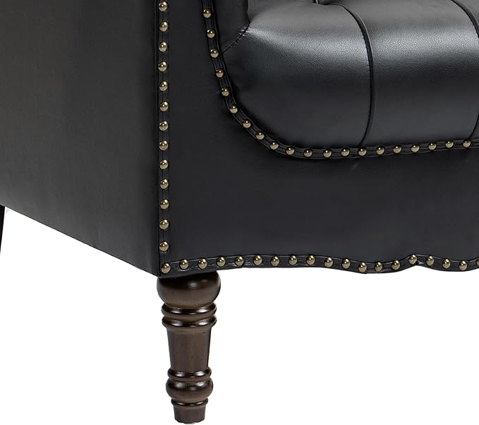UIXE Black Accent Chair for Living Room, Faux Leather Tufted Arm Chair Retro Upholstered Club Armchair for Bedroom