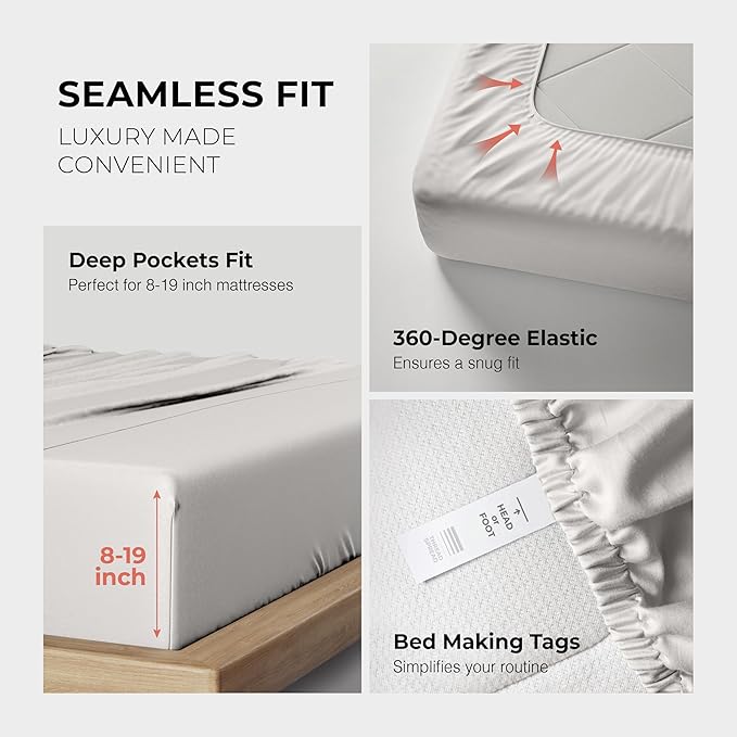 THREAD SPREAD 100% Egyptian Cotton Sheets Queen Size - 1200 Thread Count 4 PC Queen Sheet Set Egyptian Cotton, Sateen Luxury Sheets Queen Size, High Thread Count Sheets, 17" Deep Pocket - Light Grey