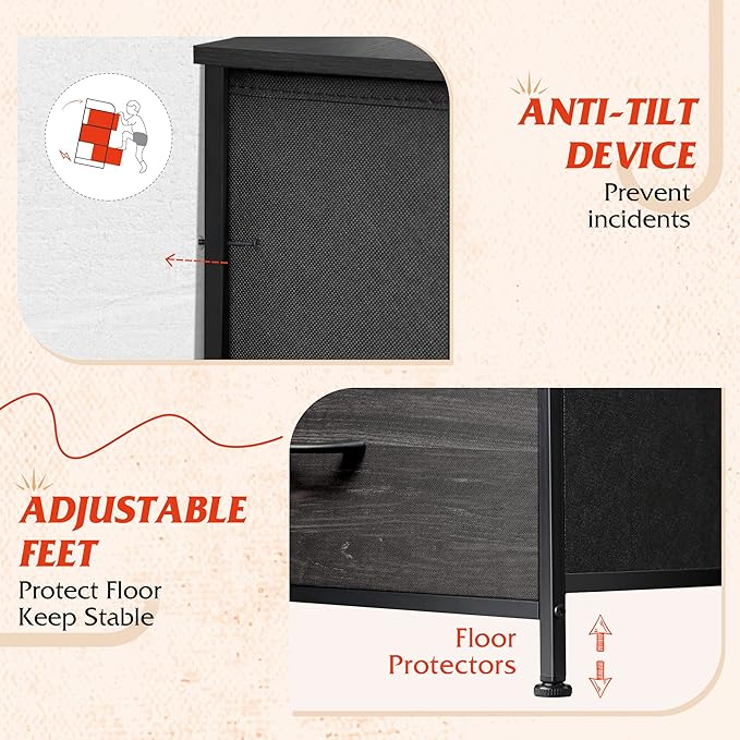 WLIVE Storage Organizer Unit with 13 Fabric Bins, Storage Drawers Organizer with Steel Frame, Tall Storage Tower Organizaton for Living Room, Hallway, Office, Charcoal Black Wood Grain Print