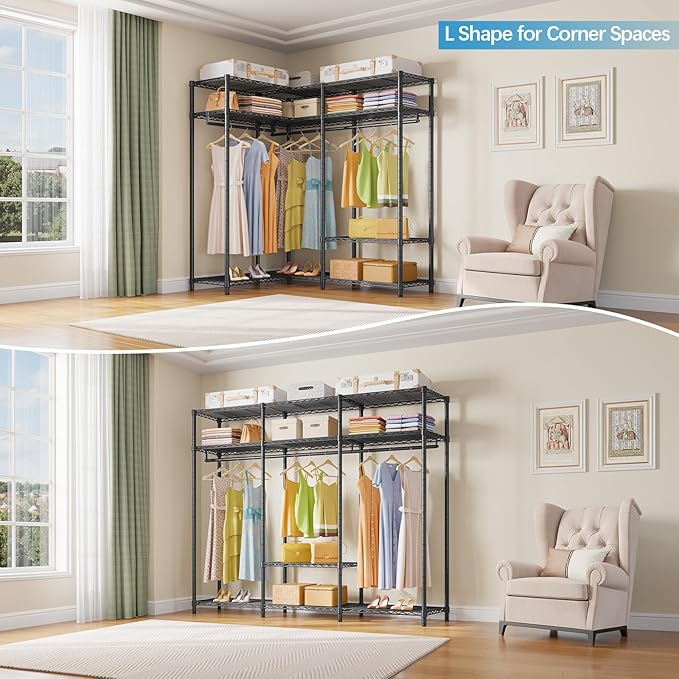 VIPEK V30 Heavy Duty Clothes Rack with 7 Adjustable Shelves & 2 Hang Rods, Portable Closet, Metal Clothing Rack, Freestanding Wardrobe Closet for Hanging Clothes, Max Load 870lbs