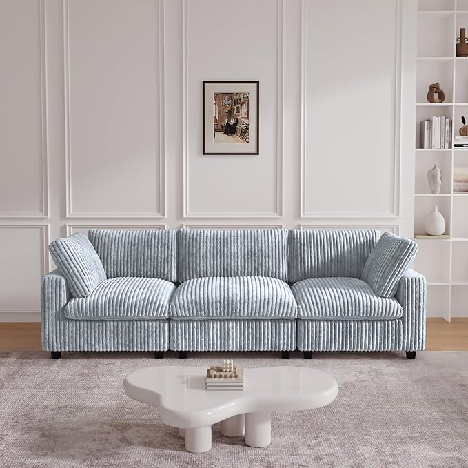 JACH 118" Sectional Couches, Convertable Modular Sofa for Living Room, Modern Deep Seat Couch, Sofa Covers Washable, Minimalist Plush Sofas for Living Room, Apartment, Light Grey