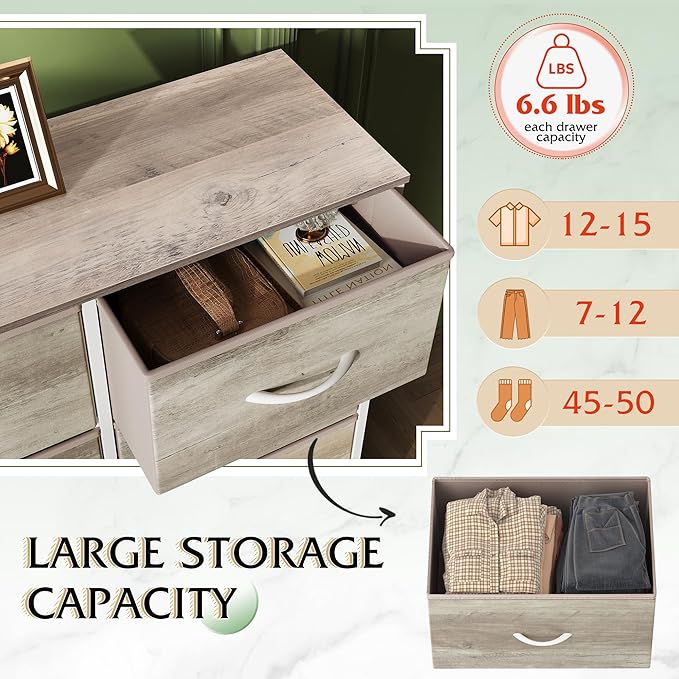 WLIVE Fabric Dresser for Bedroom, Tall Dresser with 8 Drawers, Storage Tower with Fabric Bins, Double Dressers, Chest of Drawers for Closet, Living Room, Hallway, Greige