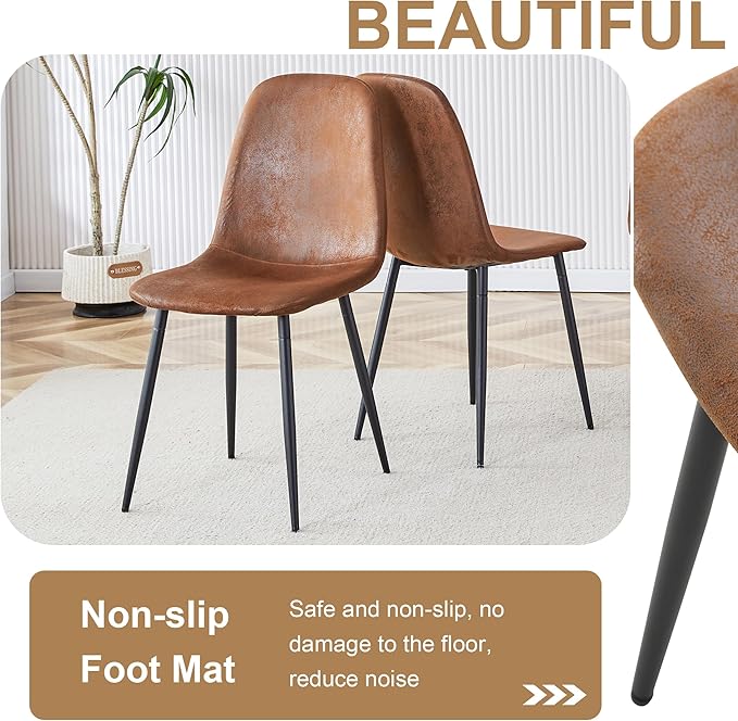 JUFU Dinner Table Set for 4, 67'' Wood Faux Marble Dining Table Set for 4 with PU Upholstered Chairs, Modern Rectangle Dining Set of 4 Chairs and Table, Ideal for Kitchen, Sturdy and Easy Assembly