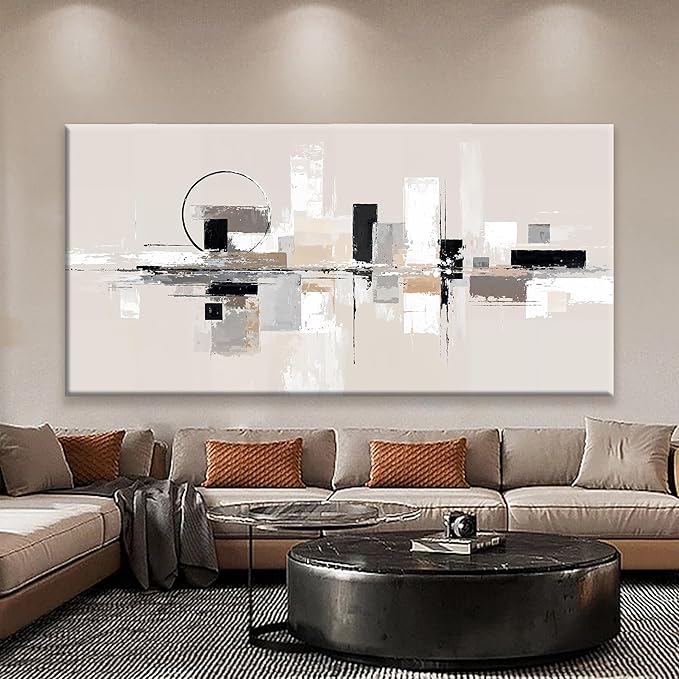 QSQ Large Abstract Wall Art For Living Room Painting Black White Wall Art Prints Minimalist Grey Brown Abstract Art Modern Canvas Art Wall Decor Picture For Bedroom Office Home Decoration 29" × 58"