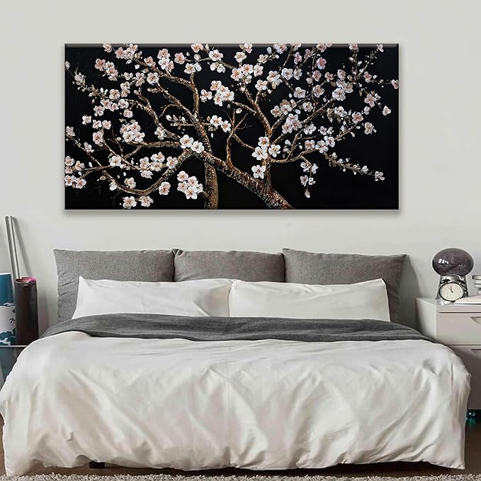 Large Canvas Wall Art Decor Oversized Black and White Wall Art For Living Room Tree of Life Wall Art Prints Canvas Art Wall Decor Flowers Artwork for Walls Bedroom Home Aesthetic Decor 29" x 58"