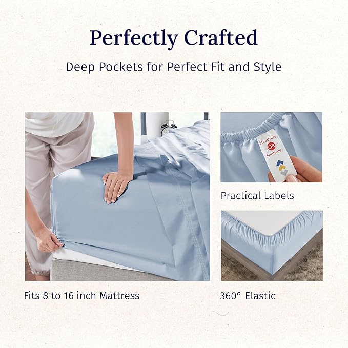 California Design Den Luxury Queen Size Sheet Set - 100% Cotton, 600 Thread Count Deep Pocket Queen Sheets, Hotel-Quality Bedding with Sateen Weave - Blue