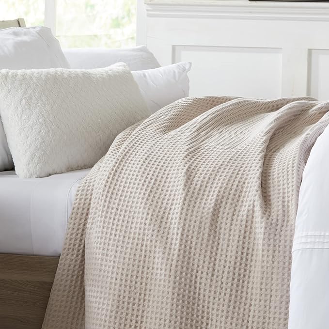 100% Cotton Waffle Weave Bed Blanket | Soft, Breathable, and Lightweight Blanket for All-Season | Perfect for Layering | Brielle Collection (Full/Queen, Taupe)