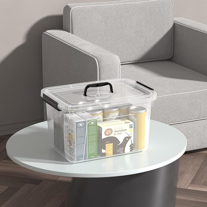 17.5 L Plastic Clear Latching Storage Box with Lid, Storage Bin with Handle, 4 Packs