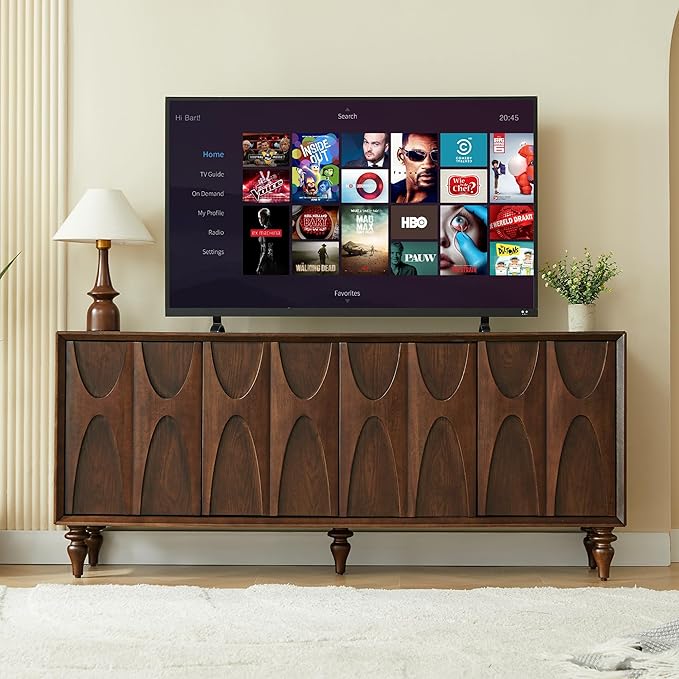 63" TV Stand with Storage, 4 Doors Modern Entertainment Center Sideboard Buffet Cabinet with Adjustable Shelves, TV Media Console Table for Living Room, Walnut
