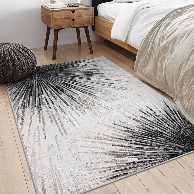 Lahome Modern Black Carpet for Living Room - Non-Slip Washable 4x6 Rugs Room Rugs for Bedroom Stain Resistant Throw Entryway Indoor Area Rugs, Abstract Print Carpet for Office Kitchen Laundry