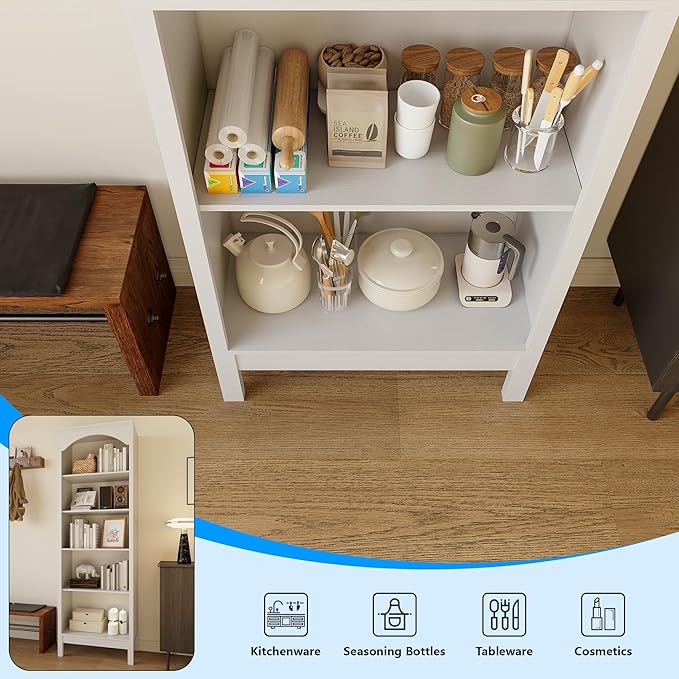 71" H Tall Bookshelf and Bookcase, Farmhouse Book Shelf with 5-Tier Open Shelves, Wooden Bookcase Freestanding Display Bookshelves for Bedroom, Living Room, White