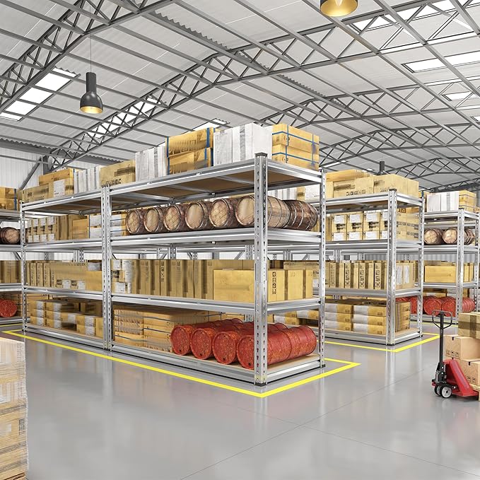 REIBII Garage Shelving, 4 Tier Storage Shelves Load 2000LBS, Adjustable Garage Shelving Heavy Duty, Metal Shelves Unit for Basement, Warehouse, 48" W x 60" H x 18" D, Galvanized