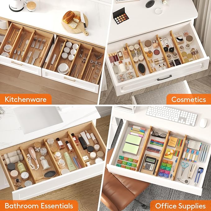 Lifewit 4 Pack Drawer Dividers Bamboo 4" High, 16-22" Adjustable Drawer Organizers for Clothes, Expandable Dresser Separators in Bedroom/Bathroom/Kitchen/Fridge/Office Organization and Storage