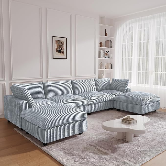 JACH Modern U Shape Sectional Couch, Convertable Modular Couches with Chaise Ottomans, Deep Seat Sofas, Sofa Covers Washable, Minimalist Plush Sofa for Living Room, Apartment, Light Grey