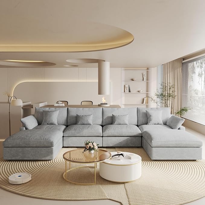 Cloud Couch Modular Sectional Sofa, 156" U Shaped Couch, Oversized Down Filled Convertible Wide Seater with 2 Ottomans for Living Room Set, Covers Washable&Replaceable,Grey