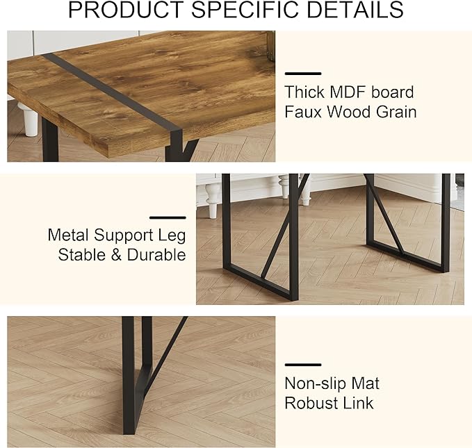 Kitchen Table Chairs Set of 4, Modern 55'' Dark Wood Dining Table and Fabric Dining Chairs Set of 4,Dining Table Set for 4,Ideal for Kitchen Dining Room