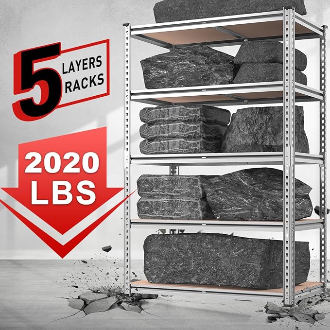 REIBII 2020LBS Garage Shelving Heavy Duty Metal Shelving 5 Tier Storage Shelves, Metal Shelves for Basement, Warehouse, Pantry, Closet, Kitchen, 72" H x 35.55" W x 16" D, Galvanized, 3 Pack