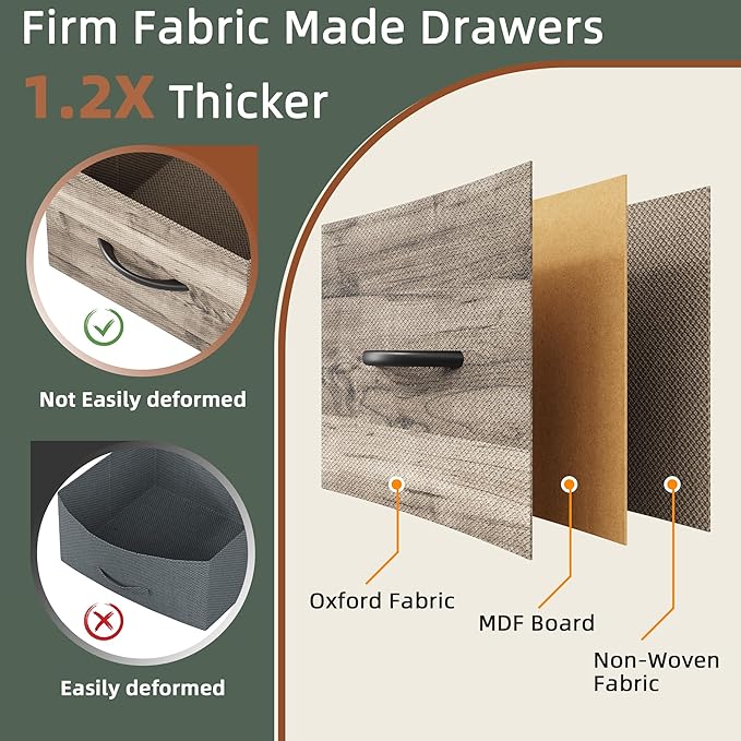 3 Drawer File Cabinet with Charging Station, 3-Tier Tall Filing Cabinet for Home Office, 11''*16'' for Small Printer, Fabric Drawer Fits A4/Letter, Printer Stand 45''H, Grey