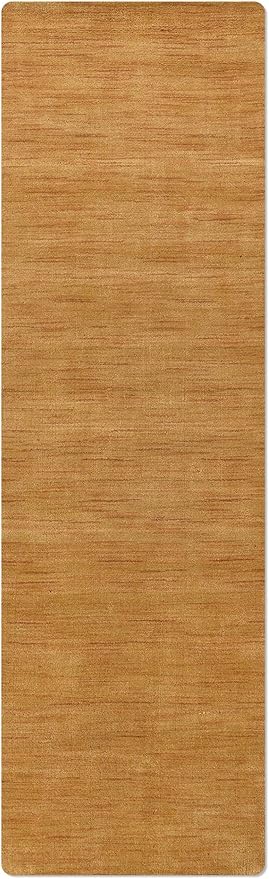 Hand Knotted Loom Wool ECO-Friendly Area Rugs - 2'6"x8', Runner, Gold Color, Solid Plain Design, High Pile Thick Handmade Anti Skid Area Rugs for Living Room, Bed Room (L00111)