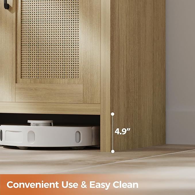 Shoe Cabinet Storage for Entryway, Rattan Storage Cabinet, Wooden Shoe Rack with Doors, Farmhouse Boho Wood Shoe Organizer Cabinet for Hallway (Oak)