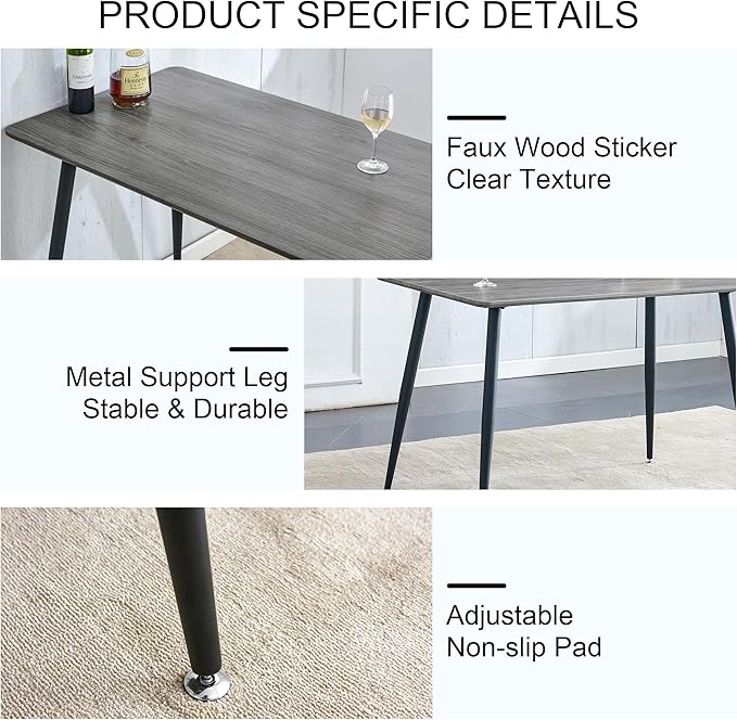 Dining Table Set for 4,Modern Rectangle Wood Dining Table and Fabric Dining Chairs 4, 5 Piece Kitchen Table and Chairs for 4 Small Space,Apartment