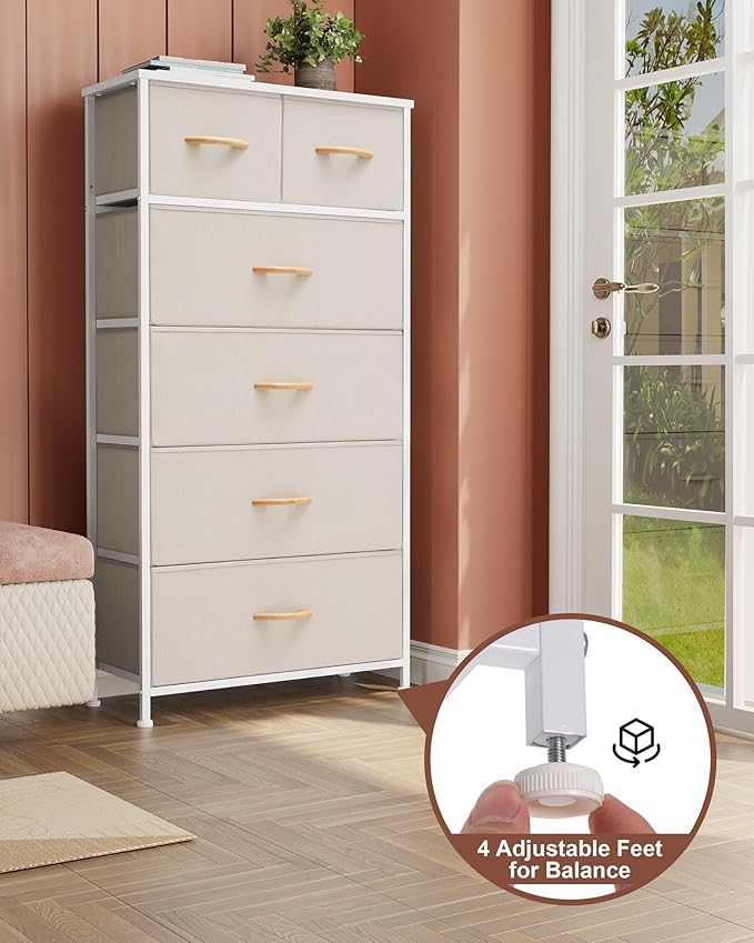 Crestlive Products Dresser for Bedroom Tall Skinny Dresser Storage Tower - Sturdy Steel Frame, Wood Top, Fabric Bins, Wood Handles - Organizer Unit for Entryway, Hallway, Closets - 6 Drawers (Beige)