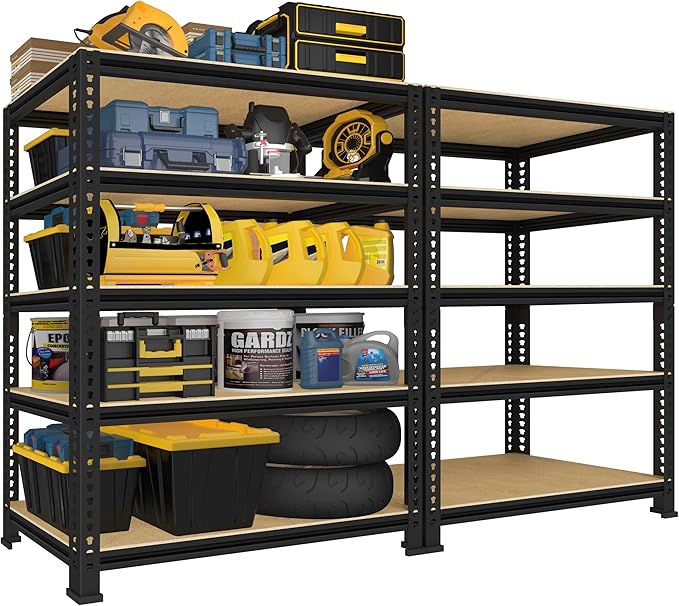 PrimeZone Heavy Duty Garage Storage Shelves, 31.5" W x 16" D x 63" H Adjustable Gargae Shelving, 5 Tier Metal Shelving Unit, Storage Shelf Utility Rack Organizer for Garage, Warehouse, Black, 2 Pack