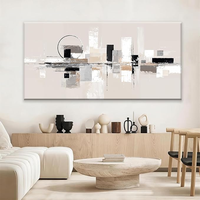 QSQ Large Abstract Wall Art For Living Room Painting Black White Wall Art Prints Minimalist Grey Brown Abstract Art Modern Canvas Art Wall Decor Picture For Bedroom Office Home Decoration 29" × 58"