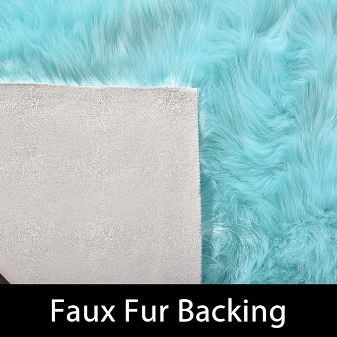 Latepis Blue Runner 2x5 Faux Sheepskin Rug Washable Fur Rug Living Room Carpet Plush Soft Rugs for Bedroom Office Fluffy Shag Rugs Room Decor Runner