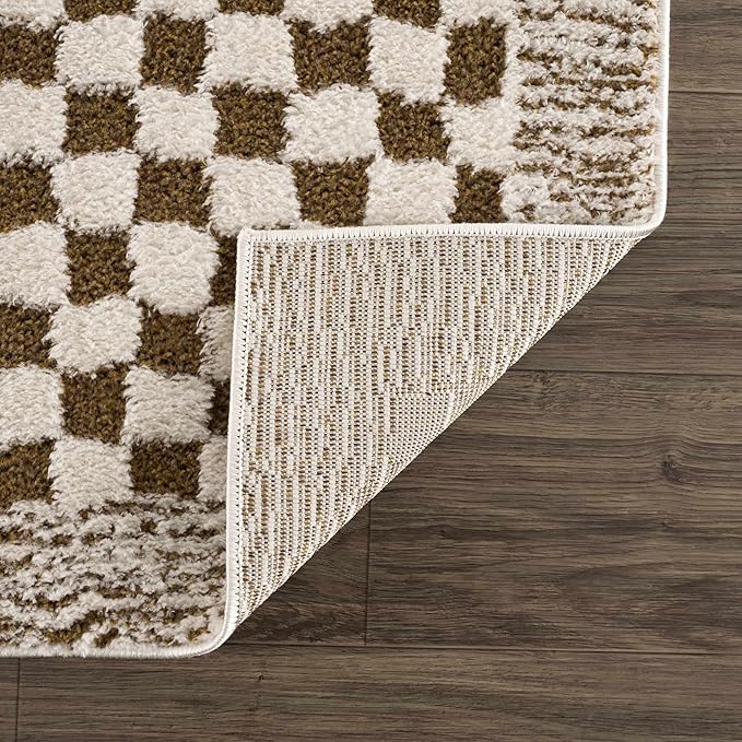 Hauteloom Leryn Hallway, Kitchen Runner Rug - Checkered - High Pile - Bone - 2'8" x 7'3"