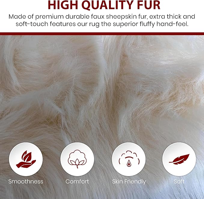 Free Shape Luxury Soft Fluffy Shag Area Rug Sexto 6 Pelts 6'x6',180x180 cm - Vegan Fur Ultra Soft Indoor Carpet Nursery Rugs for Bedroom Home Decor, Cream