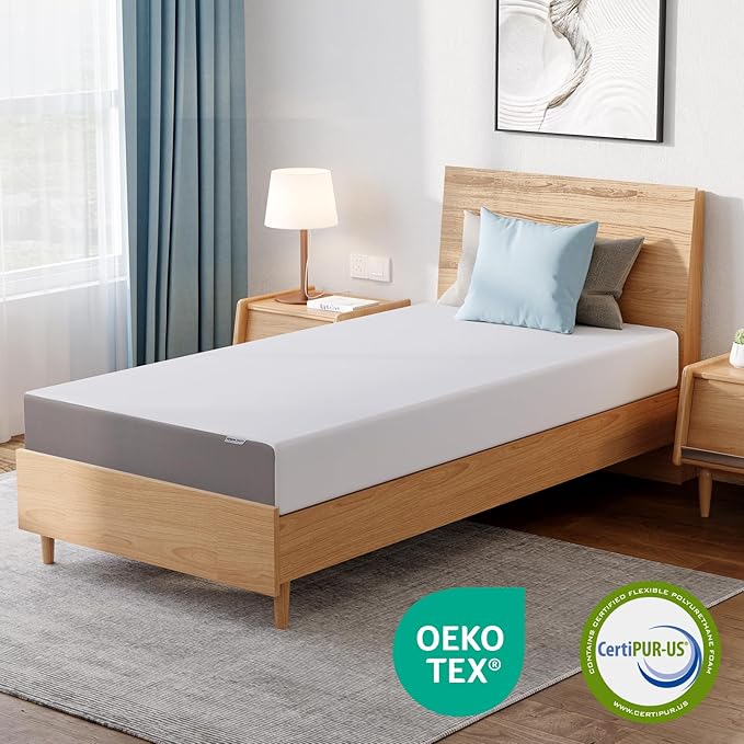 Amazon Basics Memory Foam Mattress, Medium Firm, 8 Inch, Twin, White/Grey