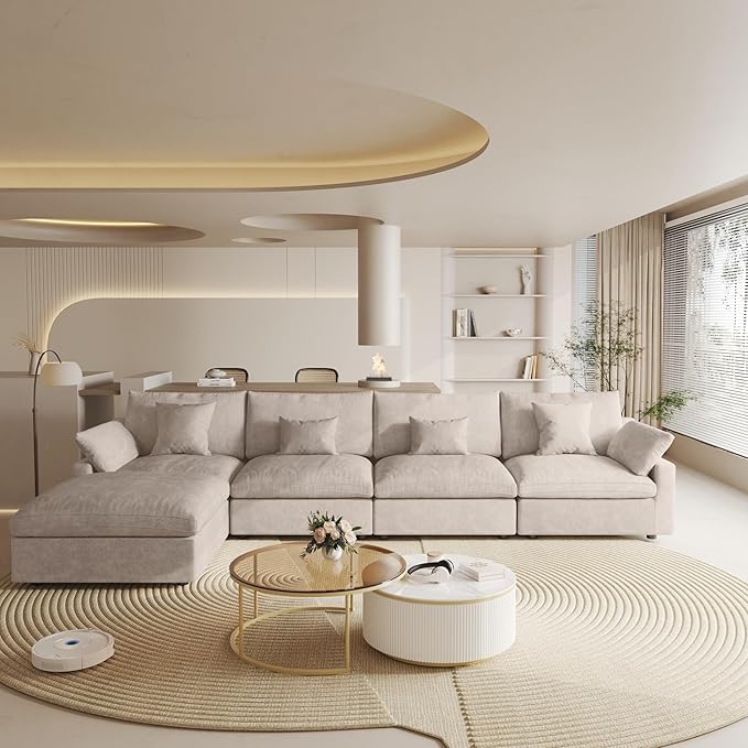 Cloud Couch Modular Sectional Sofa,156" L Shaped Couch, Oversized Down Filled Convertible Wide Seater,4 Seater with Ottoman for Living Room Set, Covers Washable&Replaceable,Khaki