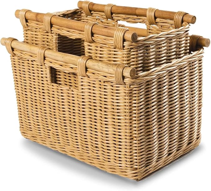 The Basket Lady Tall Narrow Wicker Storage Basket, Small, 16 in L x 9.5 in W x 10 in H, Sandstone